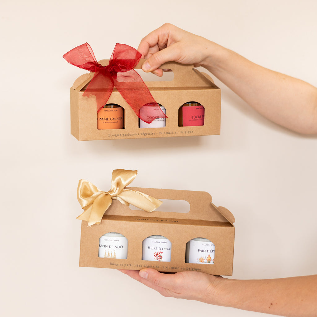 Doos met kerstkaarsen – Parfums in beperkte oplage (3x120 ml) – Amberpotje